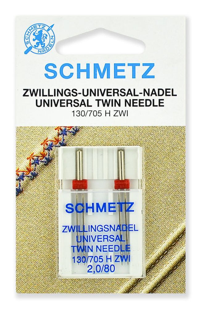 Иглы для швейных машин стандартные двойные Schmetz №80/2.0, 2шт, 70:20.2.DCS, 10 блист.