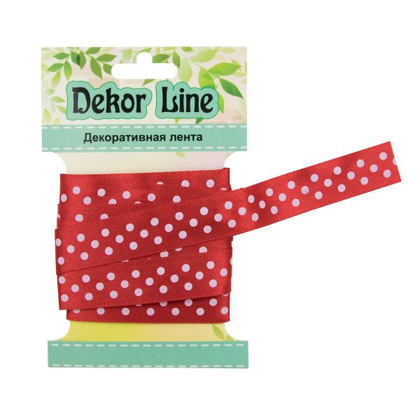 Лента атласная в горошек 15.0 мм / 3 метра, красный, Globus