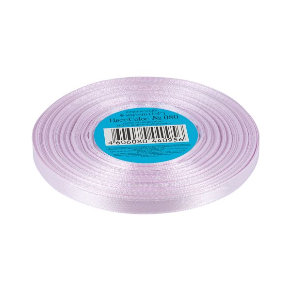 Лента атласная 1-сторонняя 6.0 мм / 33±2 метра, №080 сиреневый, в термоплёнке, Gamma