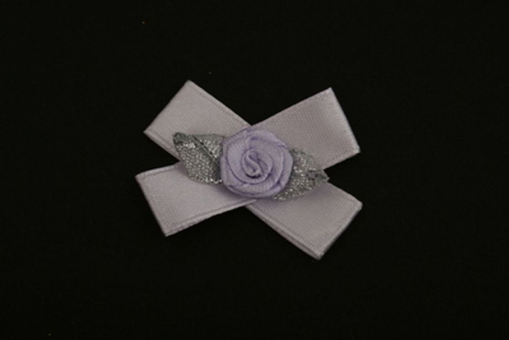 Цветочки пришивные 3х4 см, атласная на банте, 10 шт, 50 сиреневый-серебро, Blitz
