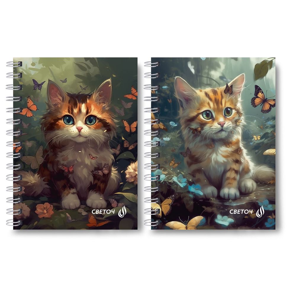 Записная книжка на гребне A6 120 л., 4 шт, клетка, Муркоша 01183, Светоч ЗК110