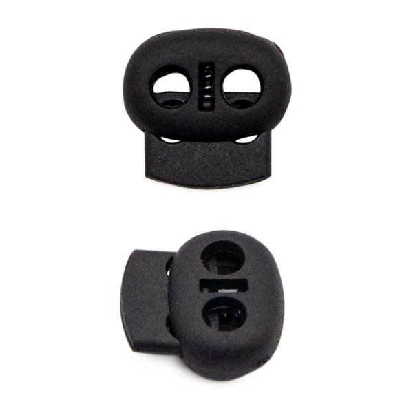 Фиксатор (зажим) для шнура пластик 2 отв., ⌀4.0 мм, 17х16 мм, плоский, черный, 200 шт