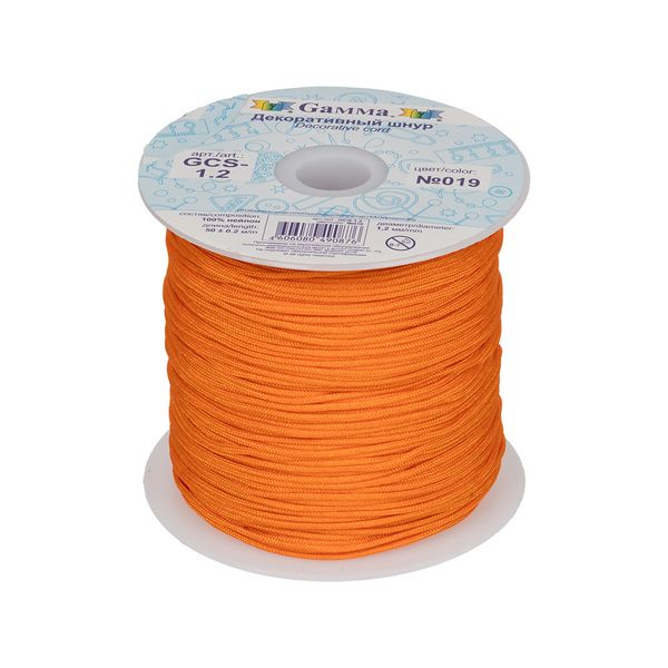 Шнур декоративный для плетения ⌀1.2 мм, 50 м, цв. 019 я.оранжевый, Gamma GCS-1.2