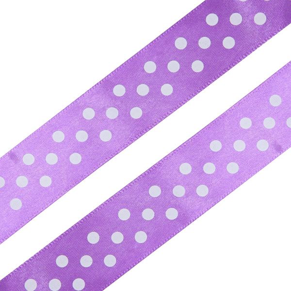 Лента атласная в горошек 25.0 мм / 3 метра, сиреневый, Globus