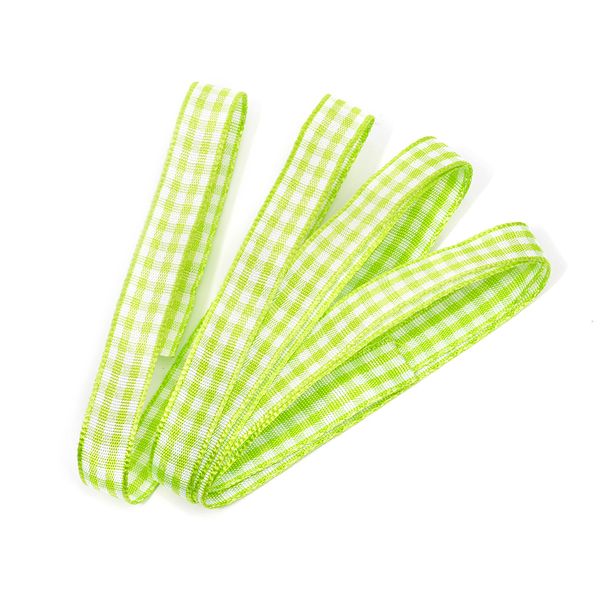 Лента тканевая с рисунком Клетка 10 мм, салатовый/белый, уп. 20 м