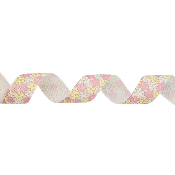 Лента репсовая (в рубчик) Цветочки 3 25.0 мм, 22.86 м (белый)