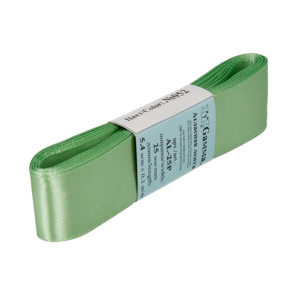 Лента атласная 1-сторонняя 25.0 мм / 5 шт по 5.4 метра, №052 травяной, Gamma AL-25P