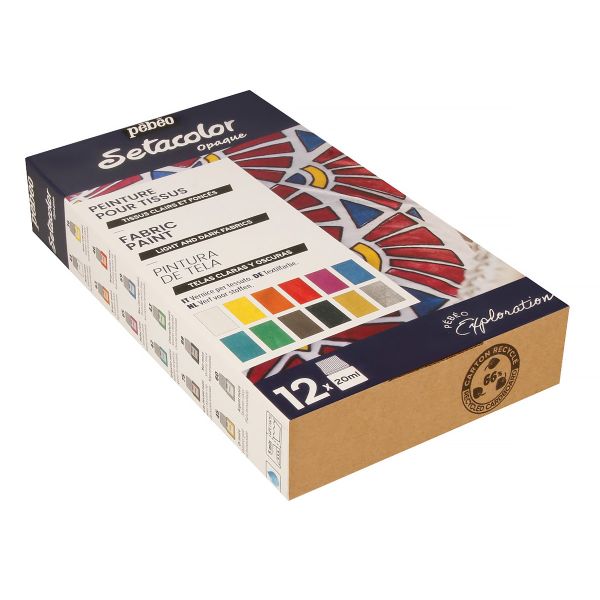 Набор красок Pebeo Setacolor Shimmer Исследование для темных и светлых тканей 12 цв. 20 мл 757481 мерцающие