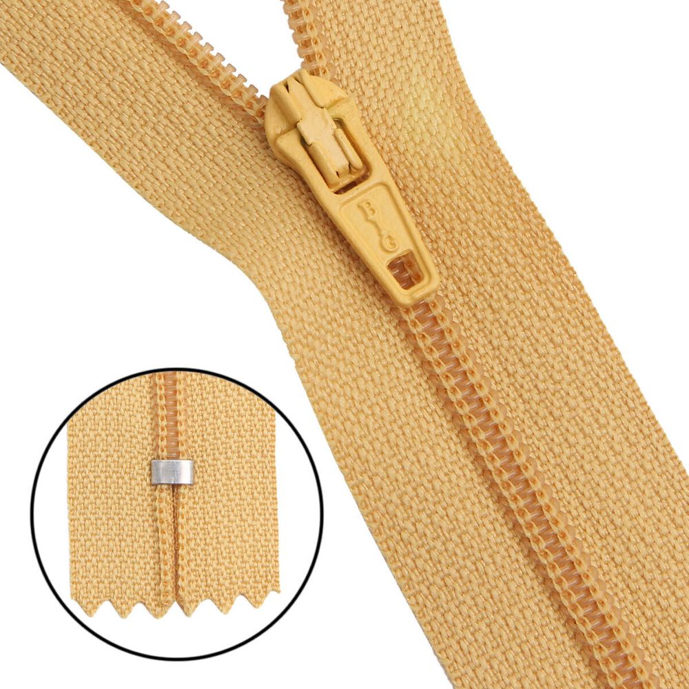 Молния спираль (витая) брючная Т3 (3 мм) 1 зам., н/раз., 20 см, автомат, желт, 30121, 10 шт