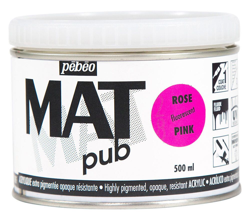 Краска акриловая экстра матовая Mat Pub 3, 500 мл, 257028 розовый флуоресцентный, Pebeo