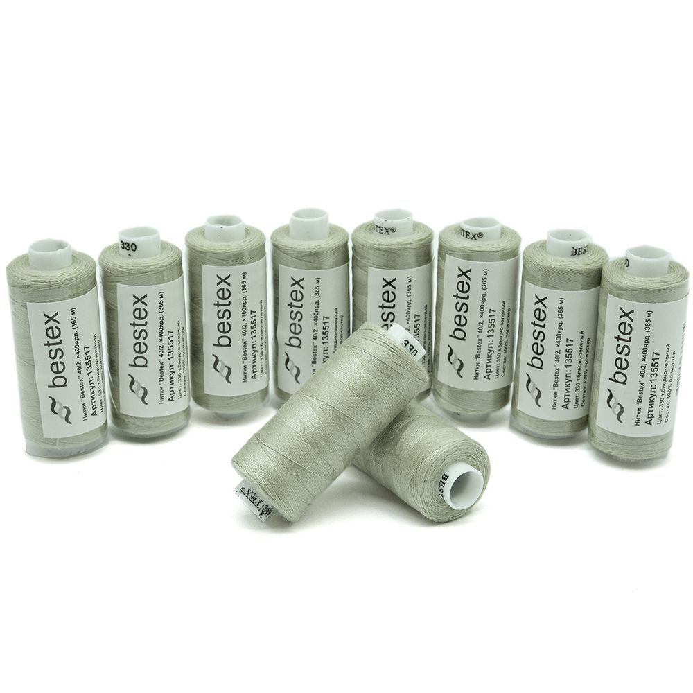 Нитки швейные бытовые Bestex 40/2, 365 м (400 ярд) / 10 кат., 330 бело-пепельный