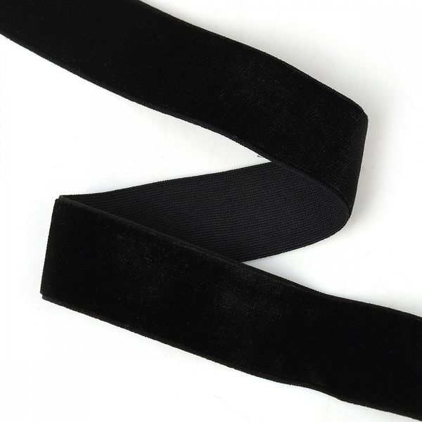 Лента бархатная (тесьма) эластичная 25.0 мм / 22.86±1 метров, арт.EL25VR03 нейлон цв.черный