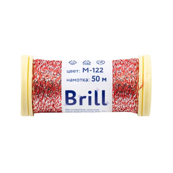 Мулине Gamma металлик M 5 мотков по 50 метров, M-122 серебристый/красный, Gamma BRILL