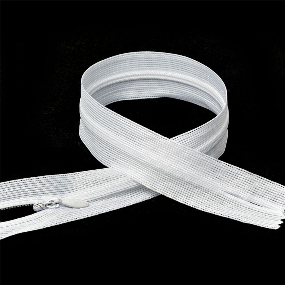 Молния потайная (скрытая) Т3 (3 мм) 1 зам., н/раз., 70 см, цв.F101 белый, 10 шт, Mzipp Молния потайная (скрытая) Т3 (3 мм) 1 зам., н/раз., 70 см, цв.F101 белый, 10 шт, Mzipp