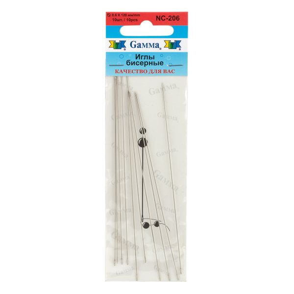 Иглы ручные бисерные ⌀0.6 мм, сталь, 10 шт, Gamma NC-206