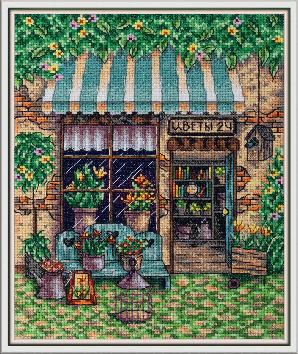 Набор для вышивания нитками Panna C-7442, Цветочный магазинчик, 15.5х20 см