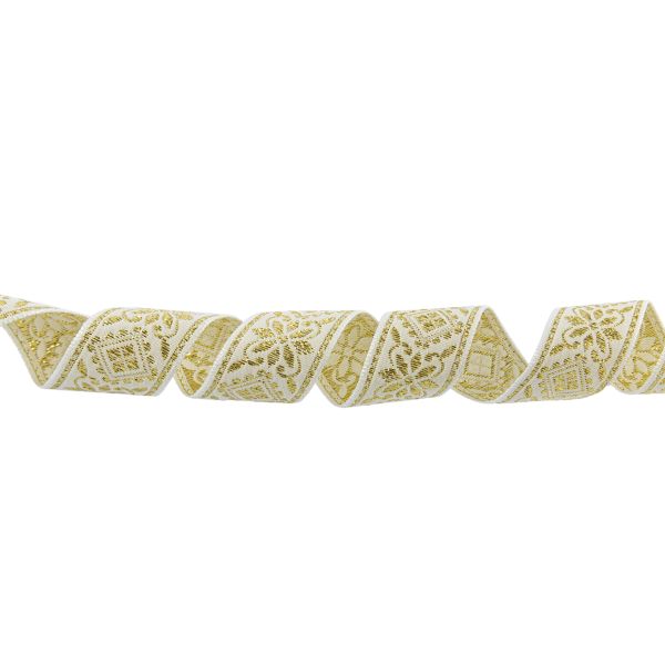 Лента (тесьма) жаккардовая 23.0-25.0 мм, / 25 метров, белый/под золото, Blitz