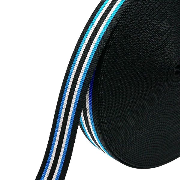 Стропа (ременная лента) 44 мм / 25 метров, черн-серый-ярко голубой, 90966