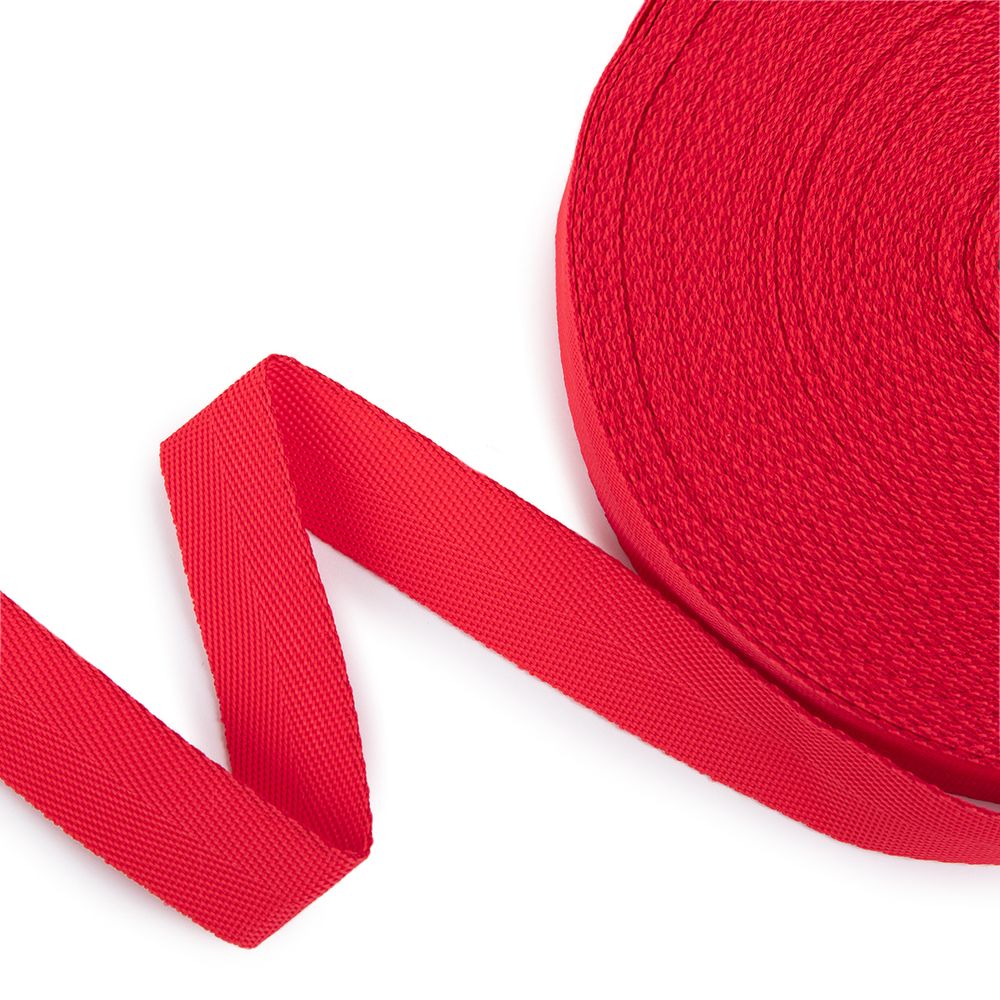 Стропа (ременная лента) 25 мм / 25 метров, толщ. 0.91 мм, [14.4 г/пог.м], 100% п/п, елочка, красный, Gamma 3074