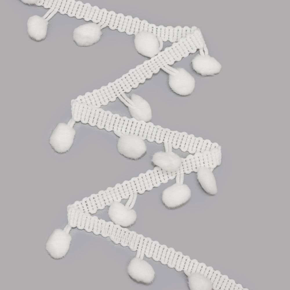Тесьма с помпонами 1-рядная h20 мм, с помпонами 01 белый, 17 м