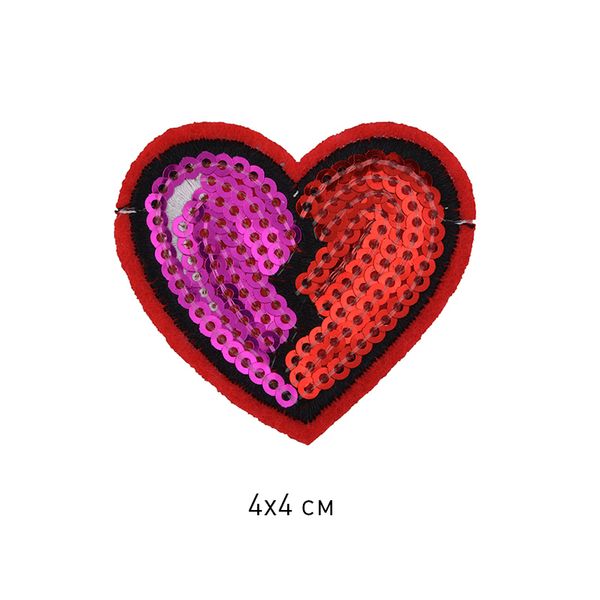 Термоаппликация 2163 Сердце с пайетками 4х4см, двухцветное, уп.10 шт