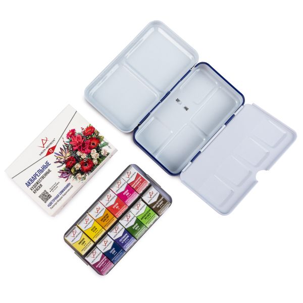 Акварель художественная, набор в металлической коробочке 12 цв, Цветочная симфония, палитра Марии Барановской, Vista-Artista VAWSM-12