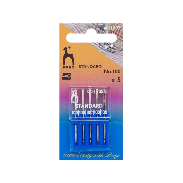 Иглы для швейных машин базовые универсальные 130/705 H, №100, 5 игл, Pony