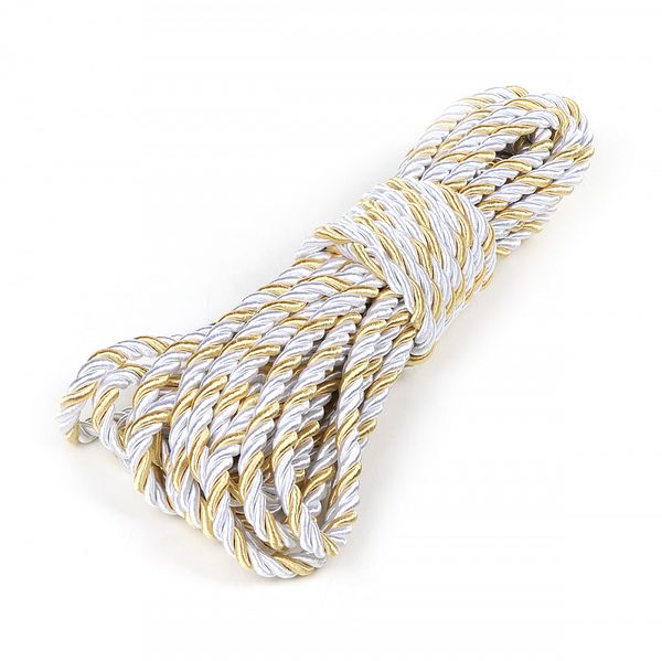 Шнур витой мебельный ⌀10.0 мм, арт.SHDV6207, цв.белый+золото 6351, уп.10м