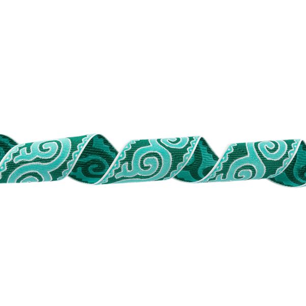 Лента (тесьма) жаккардовая 50.0 мм, / 25 метров, Орнамент для северных народов, рис 9605 белый/тополевый/зеленый, Gamma С3775
