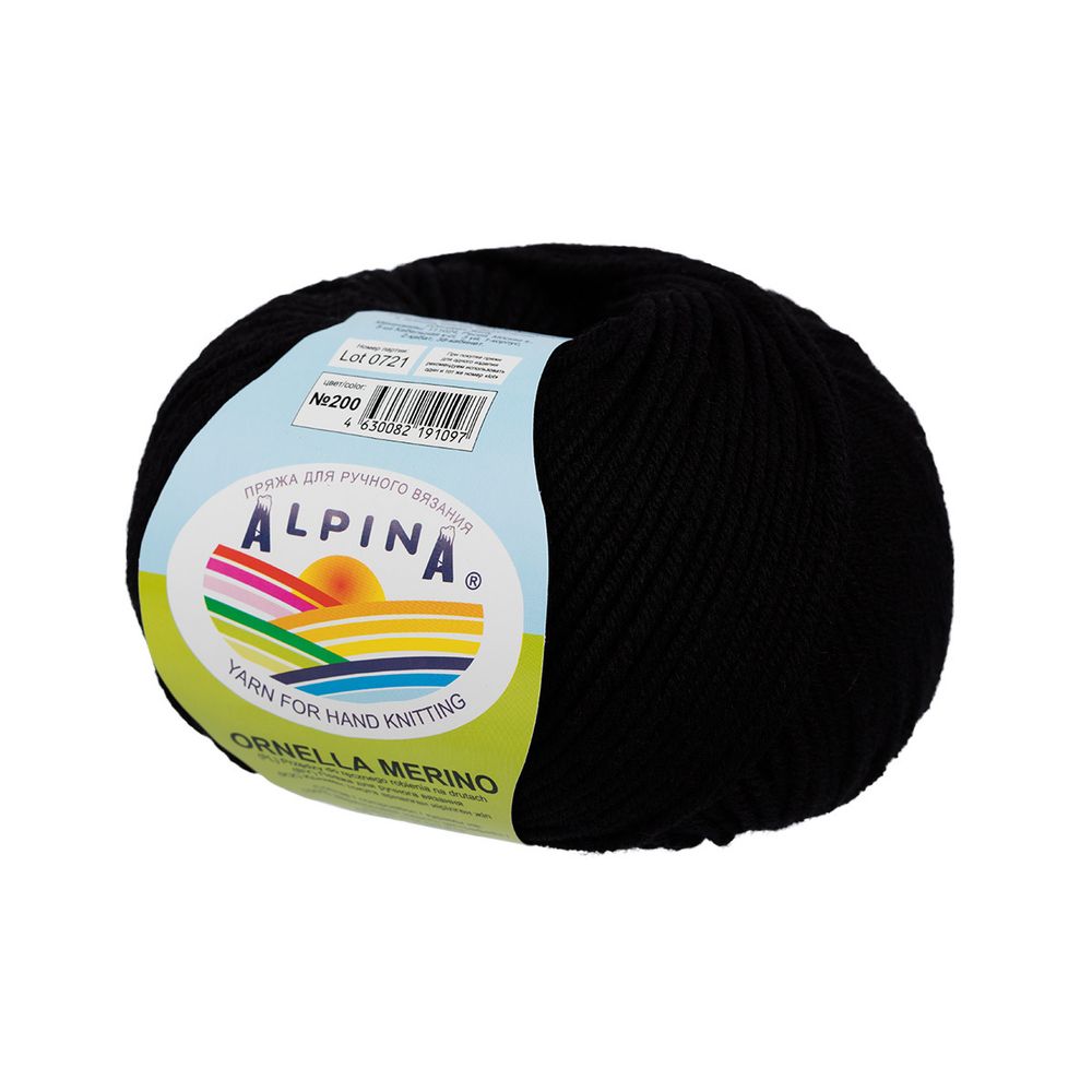 Пряжа Alpina Ornella Merino / уп.10 мот. по 50г, 125м, 200 черный