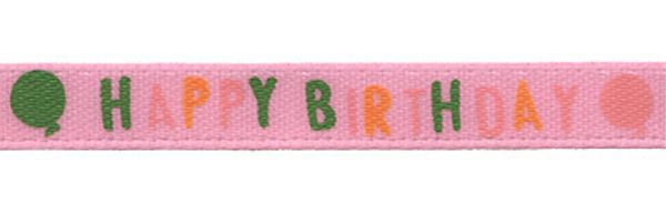 Лента атласная с рисунком 6.0 мм / 22.8±1 метра, W1/005 happy birthday/розовый, Gamma ALP-063