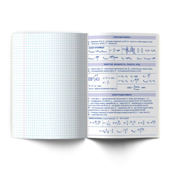 Тетрадь со справ.материал. Яркость по расписанию с запечат. пластик.обл. 320мкм, A5 48 л. на скобе 65 г/м², белизна 100% 10 шт, клетка, 01865 Яркость по расписанию Физика, Светоч Т288