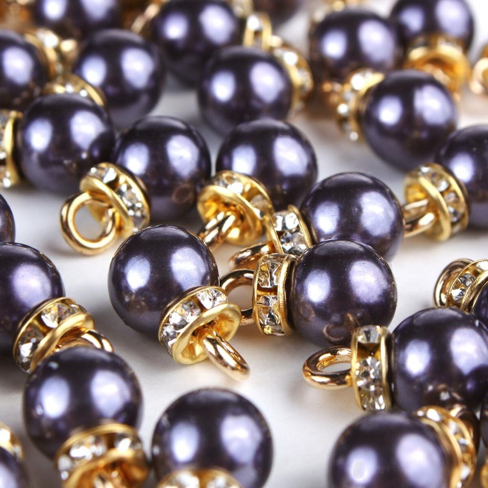 Пуговицы на ножке Жемчужина со стразами 8мм (сиреневый/золото), 50 шт