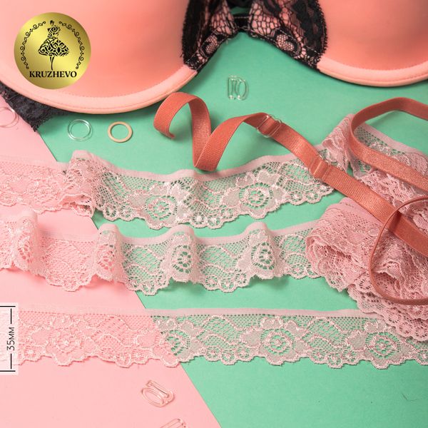 Кружево стрейч (эластичное) 35 мм / 50 метров, TBY.L839, цв.16 неж.розовый, Kruzhevo