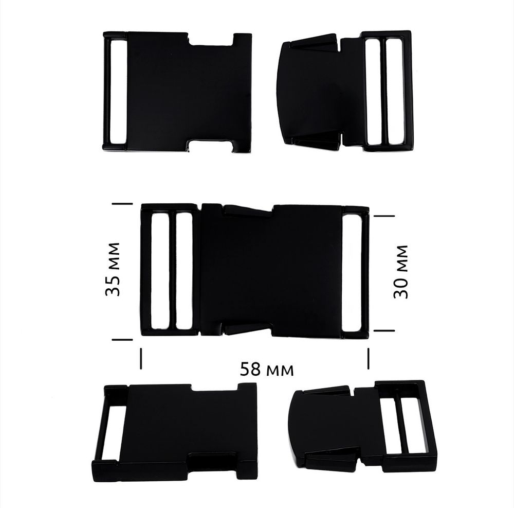 Фастекс (пряжка трезубец) металл 30 мм, 58x35 мм, мат.черный, 6 шт