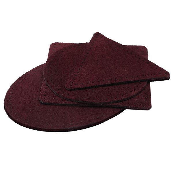 Набор заплаток пришивных из замши, круг, квадрат, треугольник, овал 8см, с перфорацией, 4 шт (31 бордовый), 59743