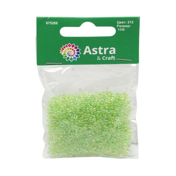 Бисер Astra&Craft 11/0 (2.1 мм), 200 г (10х20 г), цв. 212 зеленый/прозр.с цвет.центром, радужный