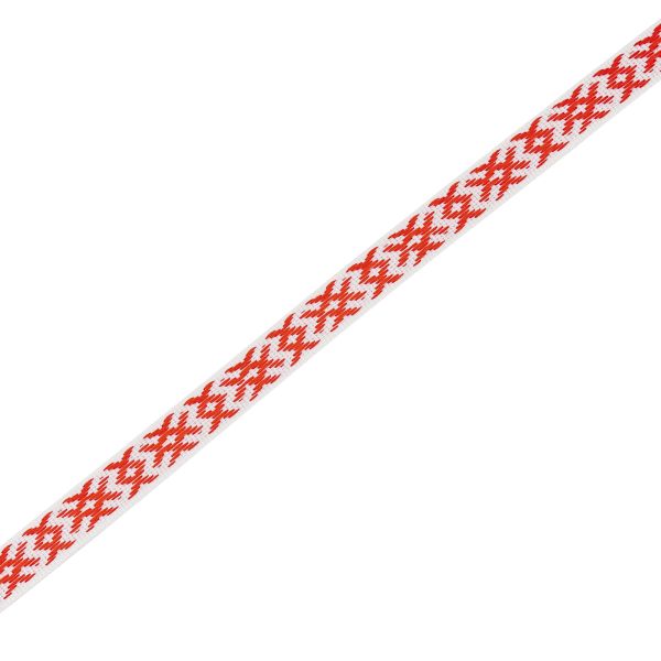 Лента (тесьма) жаккардовая 10.0 мм / 25±1 метров, Славянский орнамент Оберег, рис.9727, белый/красный, С3853Г17