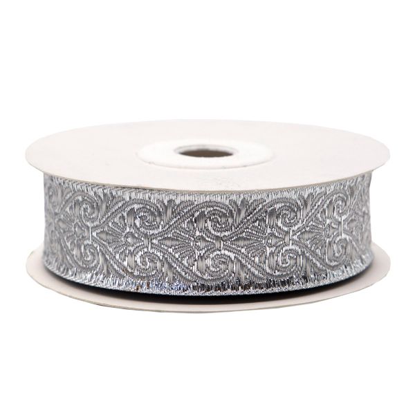 Тесьма металлизированная Дамаск 22мм / 10м (серебро), 22071
