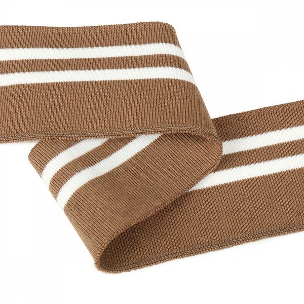 Подвяз (довяз) трикотажный 6.0х80 см, св.коричневый с белыми полосами, 100% п/э, 5 штук