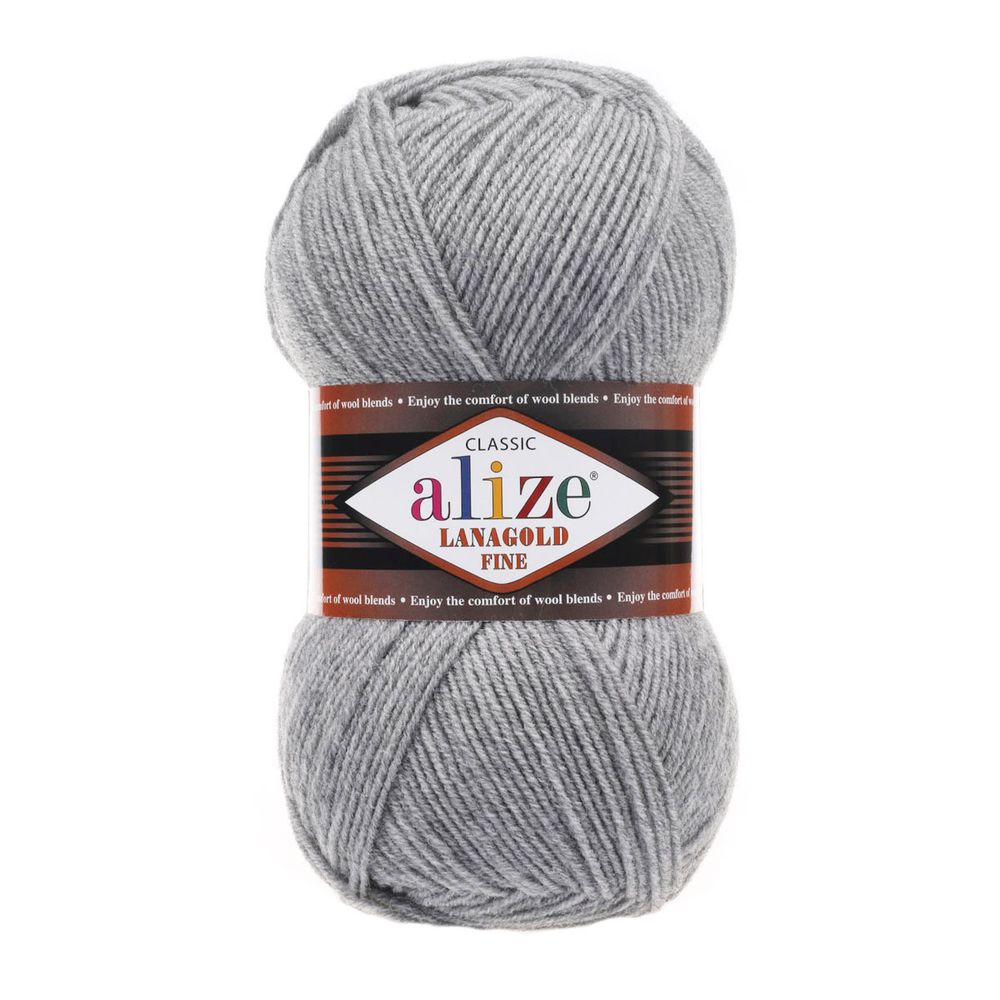 Пряжа Alize (Ализе) Lana Gold Fine / уп.5 мот. по 100 г, 390м, 021 серый меланж A