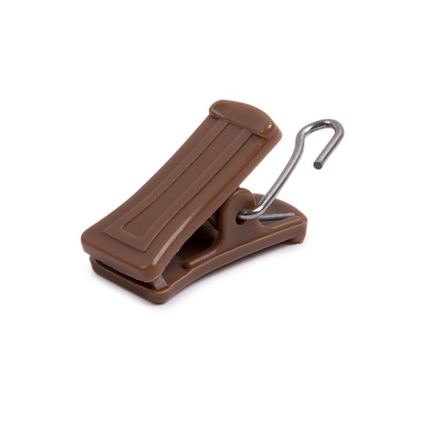 Зажим для штор пластик с металлическим крючком 33х13 мм, 100 шт, коричневый, Gamma