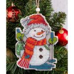 Набор для вышивания нитками Овен, Ёлочная игрушка. Лыжник 6,6х8,7см