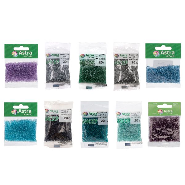 Набор бисера 11/0 ассорти №8 в тубе, 10 цветов, Astra&Craft