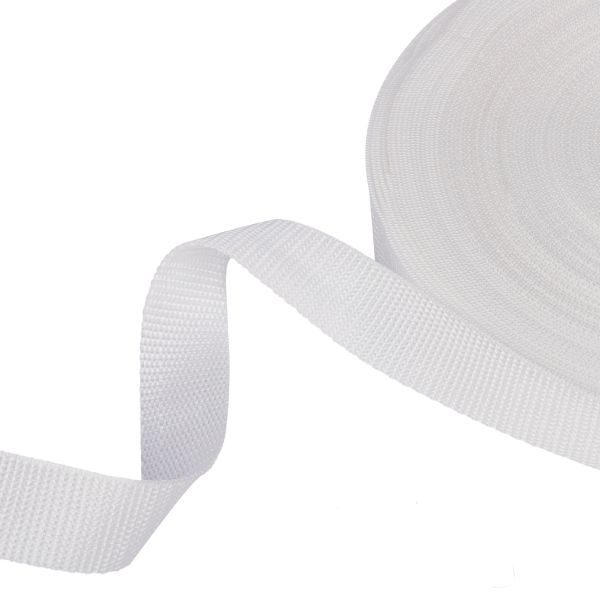 Стропа (ременная лента) 25 мм / 25 метров, толщ. 1.29 мм, [16.6 г/пог.м], 100% п/п, белый, Gamma С3870Г17