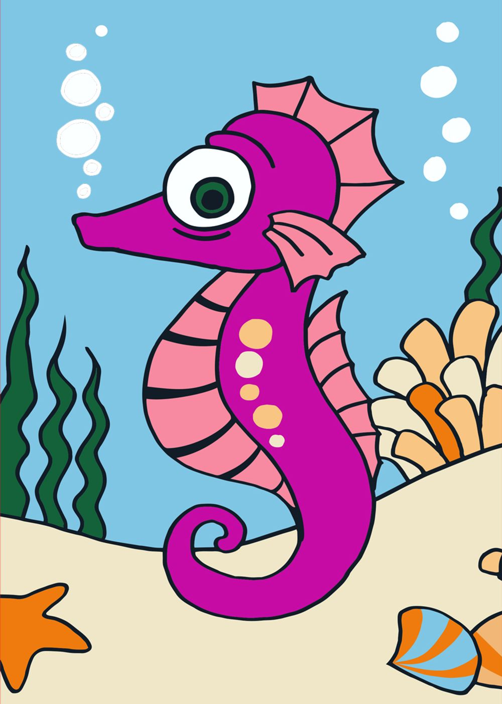 Набор для раскрашивания цветным песком №41 Морской конек, 16.5х23 см, Hobbius SPT-01