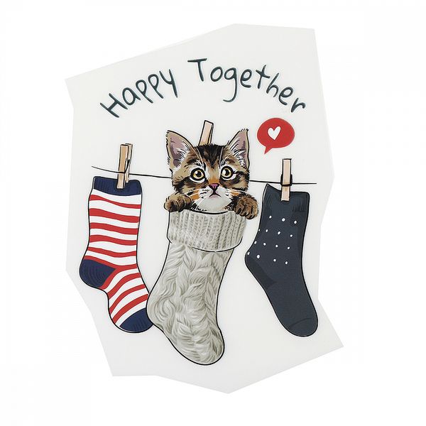 Термотрансфер арт.1225 Котенок в носке 12х9,2см, уп.10 шт