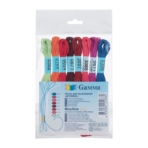 Мулине Gamma 100% хлопок, цв.shine, 8 мотков по 8 метров