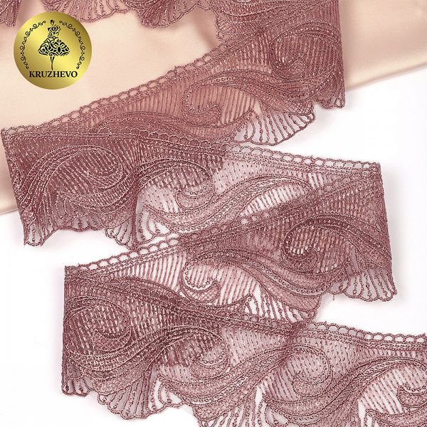 Кружево на сетке 70 мм, 2107 цв.N6615 розовая пудра уп.13.71м, Kruzhevo