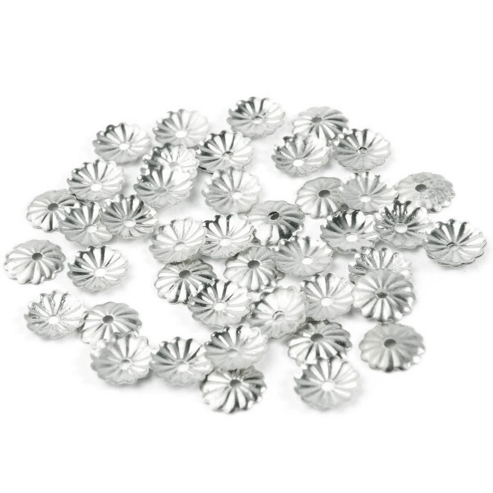 Шапочка для бусин, 5мм 50 шт в упак, Астра, Серебро